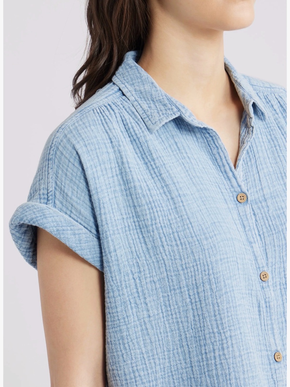 beachlunchlounge Dawson 100% Cotton Gauze Blue Acid Wash Button-Front Top Size X - Picture 4 of 9